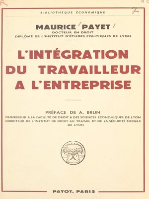 cover image of L'intégration du travailleur à l'entreprise